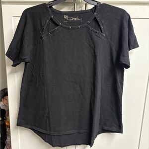 Diane Gilman Charcoal Short Sleeve Top with Cut outs and Studs Size L